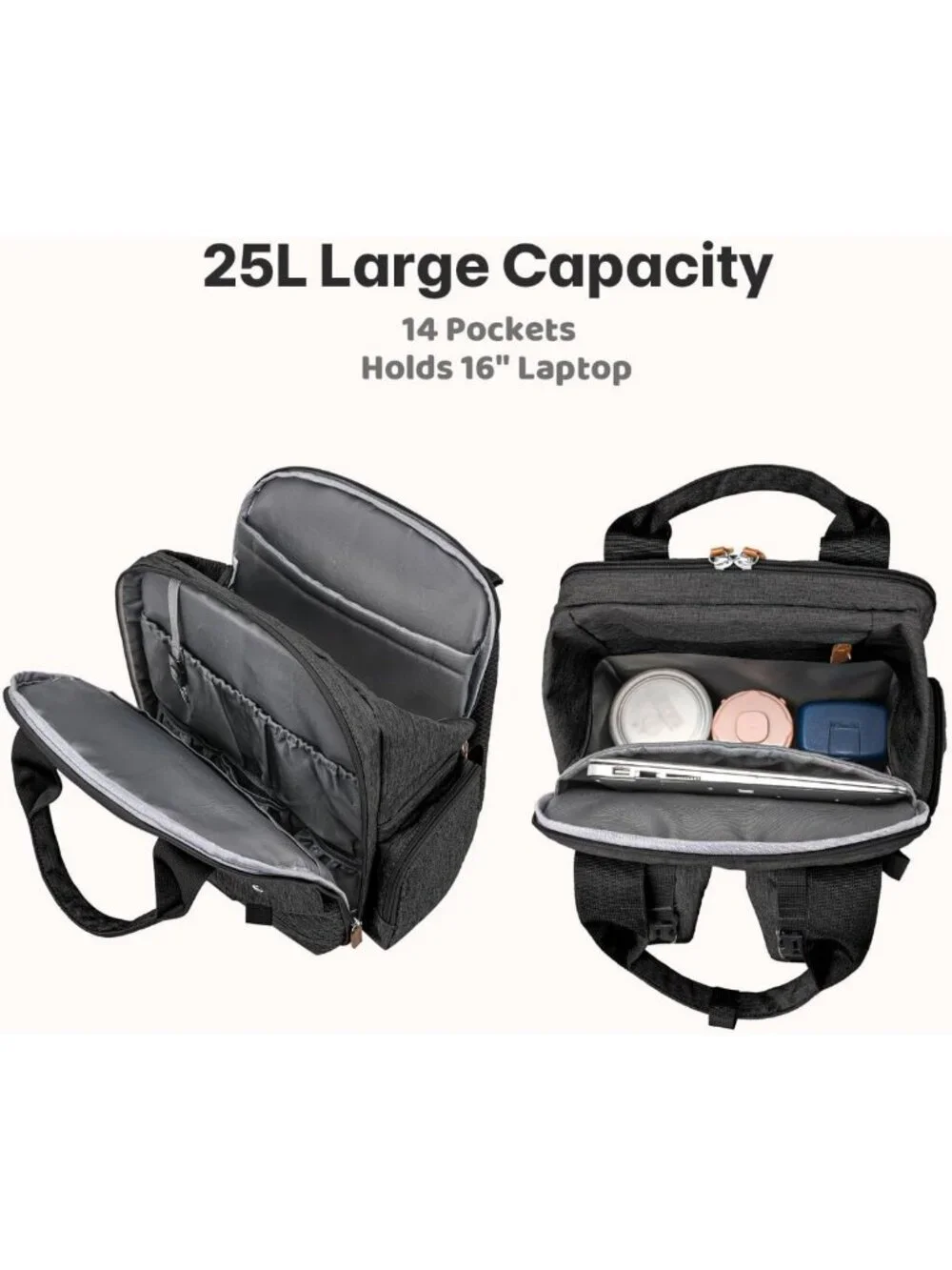 Stylish Large Diaper Bag Backpack with Changing Pad, Waterproof, 4 Insulated